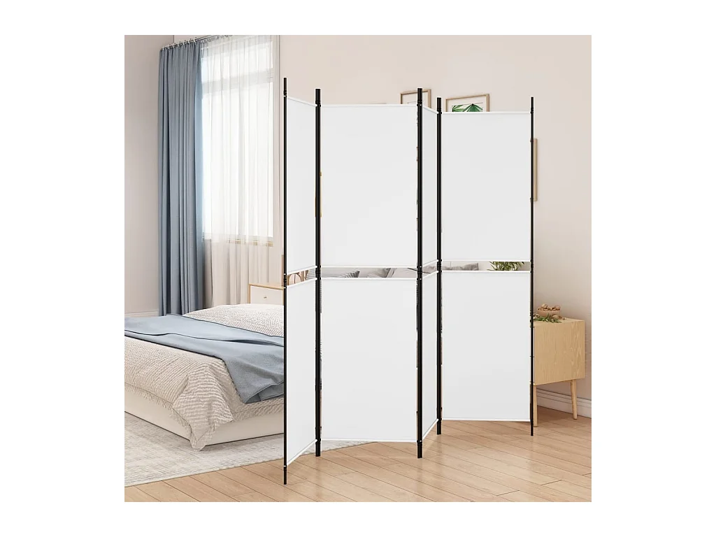 Cloison de séparation 4 panneaux Blanc 200x180 cm Tissu