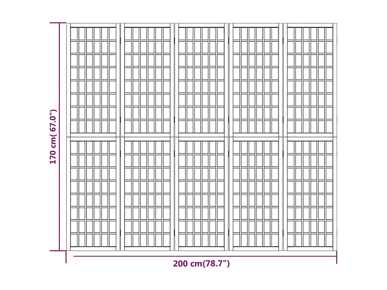 Parete divisoria pieghevole 5 pannelli 200x170 cm