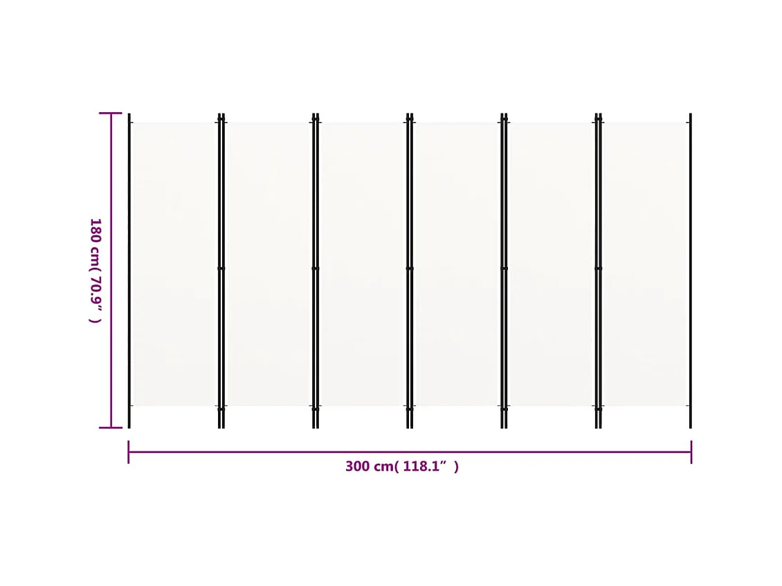 Parete divisoria a 6 pannelli Bianca 300x180 cm