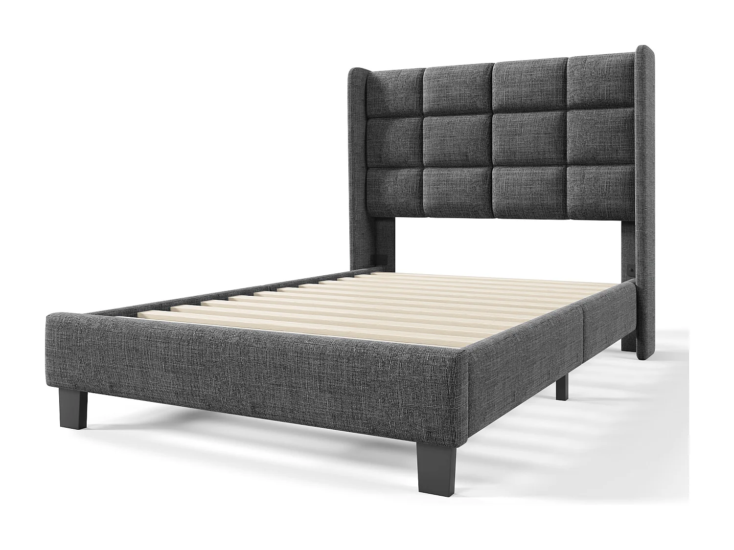 Letto singolo imbottito dal design moderno, testiera imbottita, lino grigio (97x208x111cm)