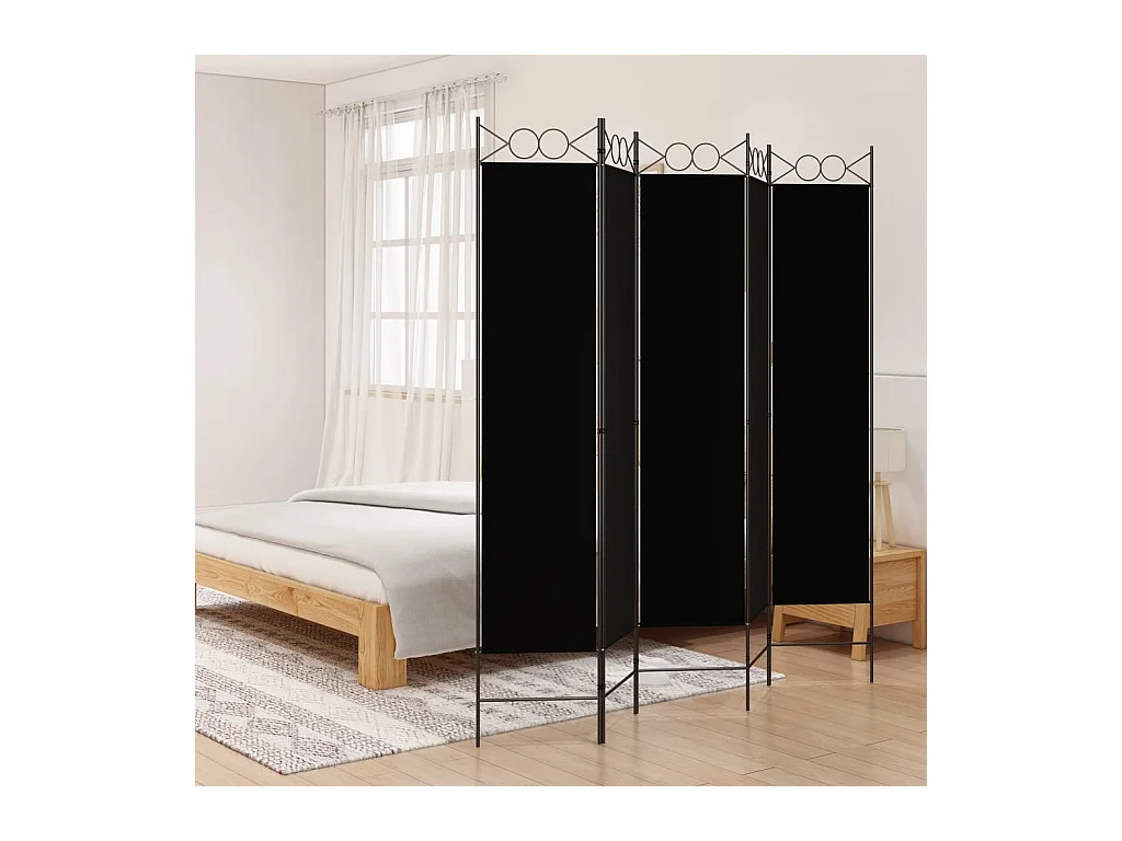 Cloison de séparation 5 panneaux Noir 200x200 cm Tissu