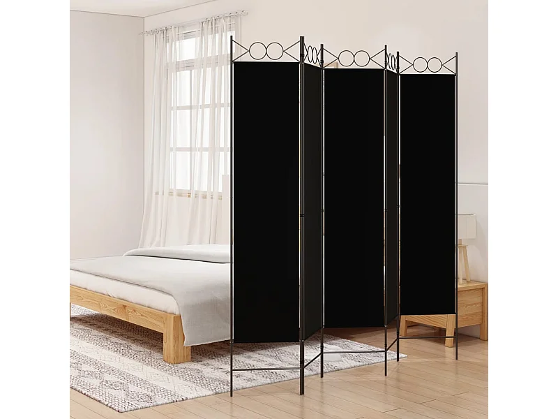 Cloison de séparation 5 panneaux Noir 200x200 cm Tissu