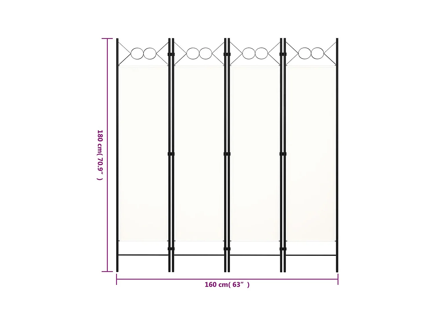 4-delige witte scheidingswand 160x180 cm