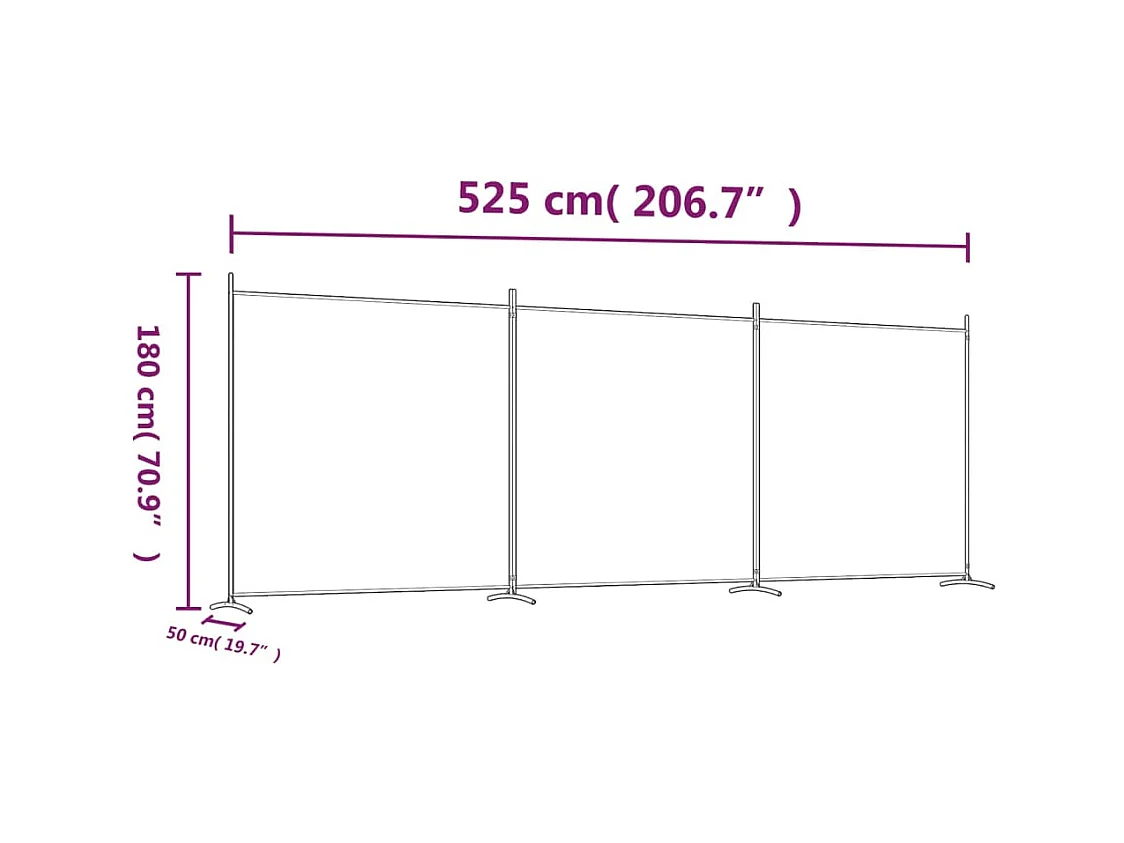 Mampara divisoria de 3 paneles Marrón 525x180 cm Tela