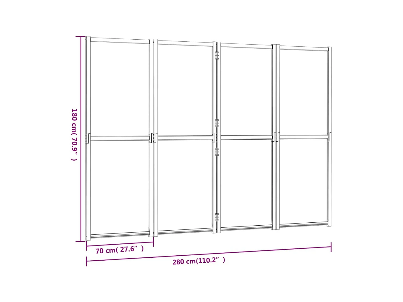 4-teilige Trennwand Cremeweiß 280x180 cm