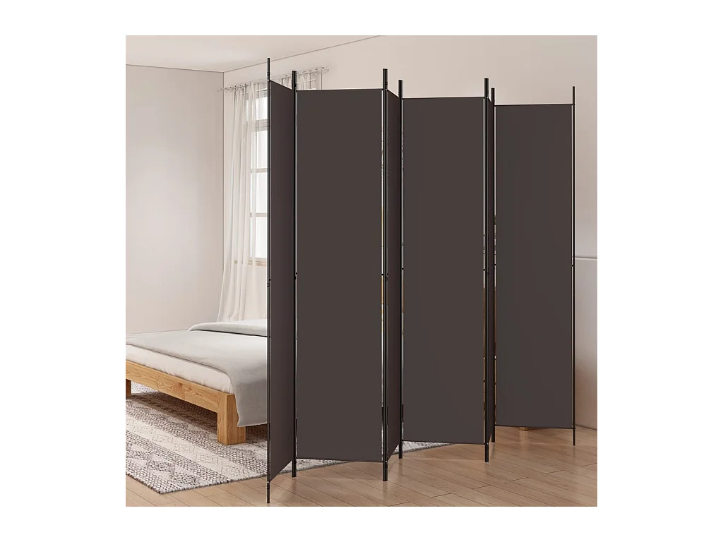 6-teilige Trennwand Braun 300x220 cm Stoff