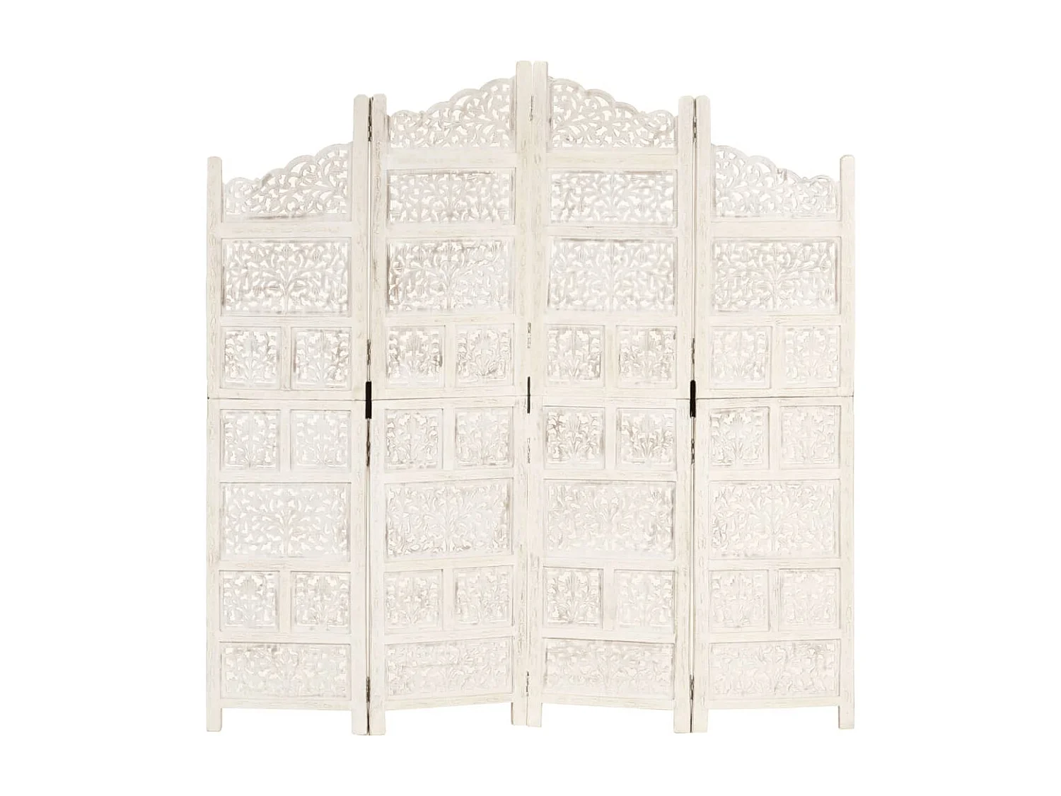 Parete divisoria a 4 pannelli Bianco 160x165 cm Legno di mango