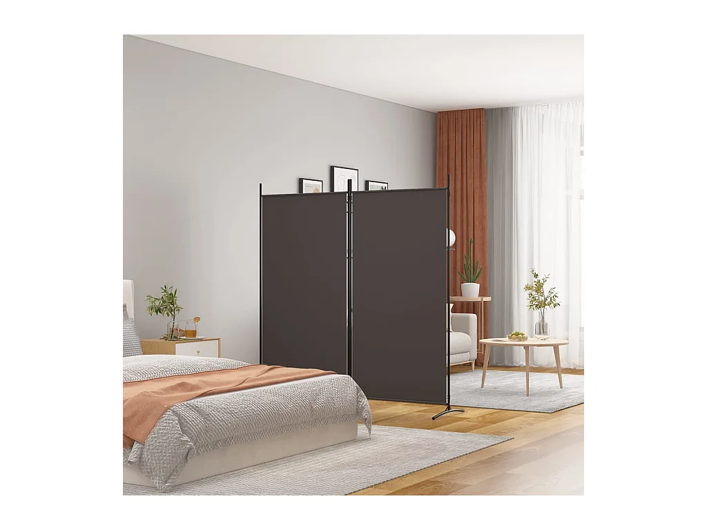 Cloison de séparation 2 panneaux Marron 175x180 cm Tissu