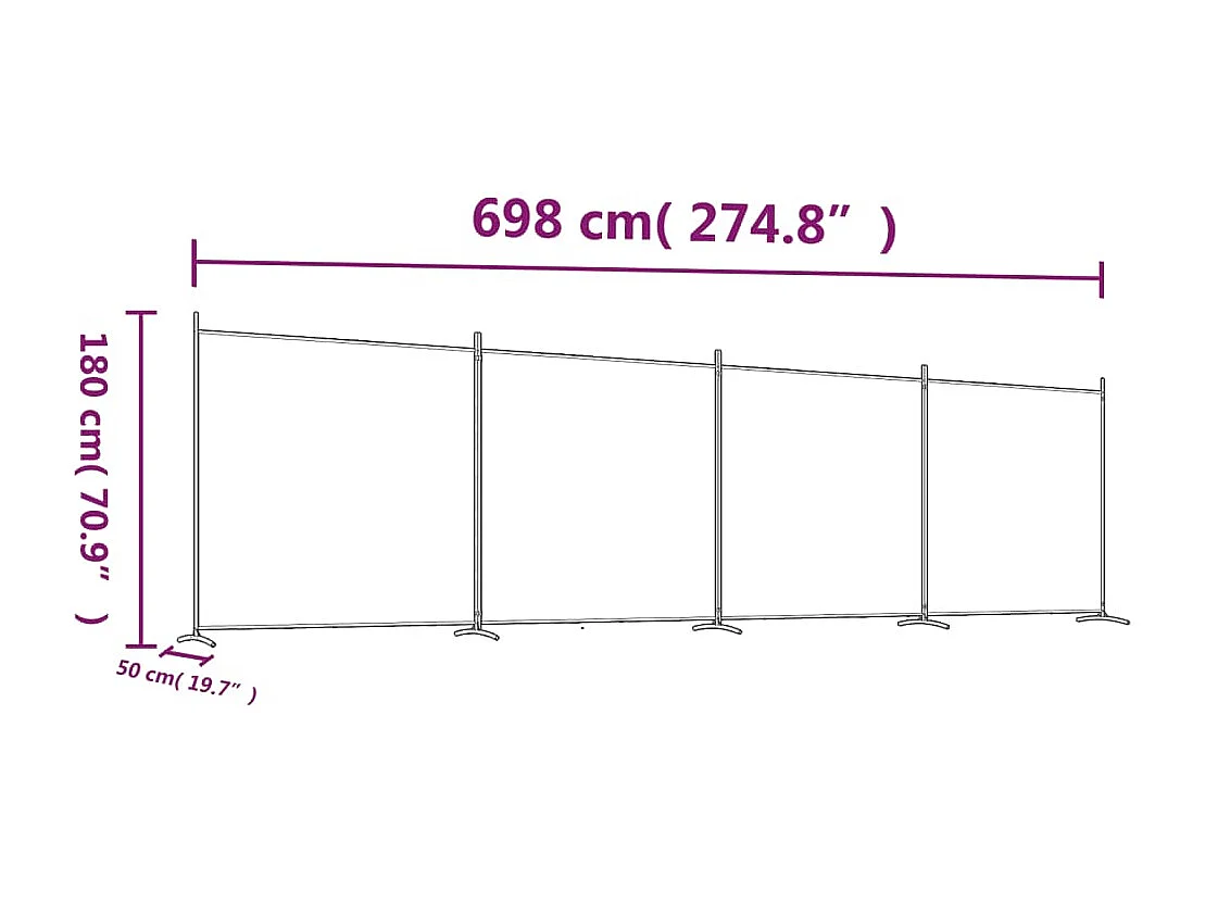 Mampara divisoria de 4 paneles Antracita 698x180 cm Tejido