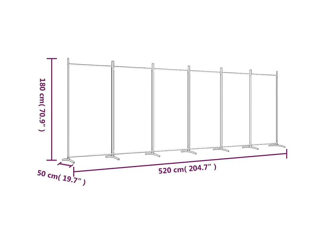 6-delige scheidingswand Zwart 520x180 cm Stof