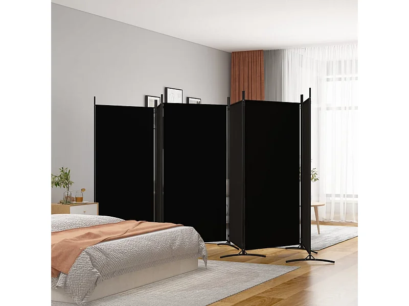 Parete divisoria a 6 pannelli Nero 520x180 cm Tessuto