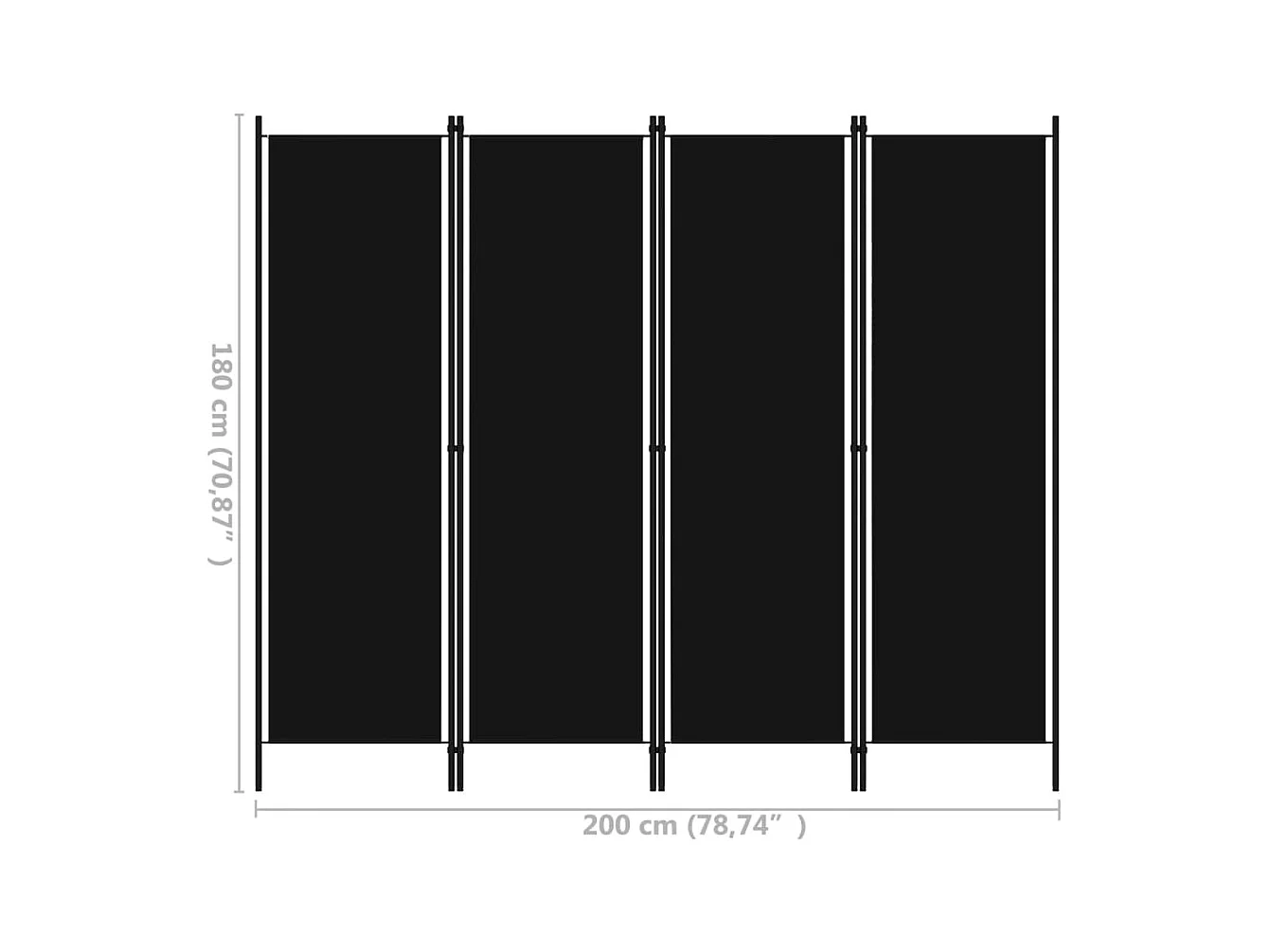 Parete divisoria a 4 pannelli Nero 200x180 cm