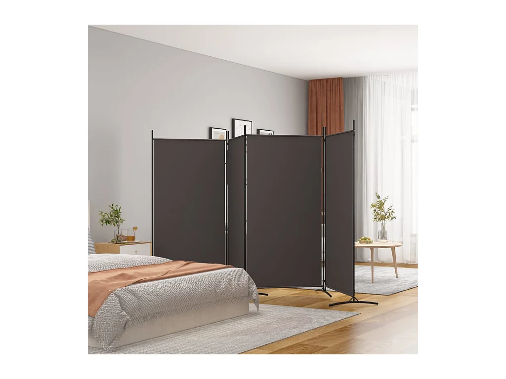 Parete divisoria a 4 pannelli Marrone 346x180 cm Tessuto