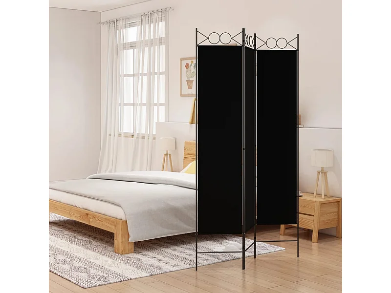 Cloison de séparation 3 panneaux Noir 120x200 cm Tissu
