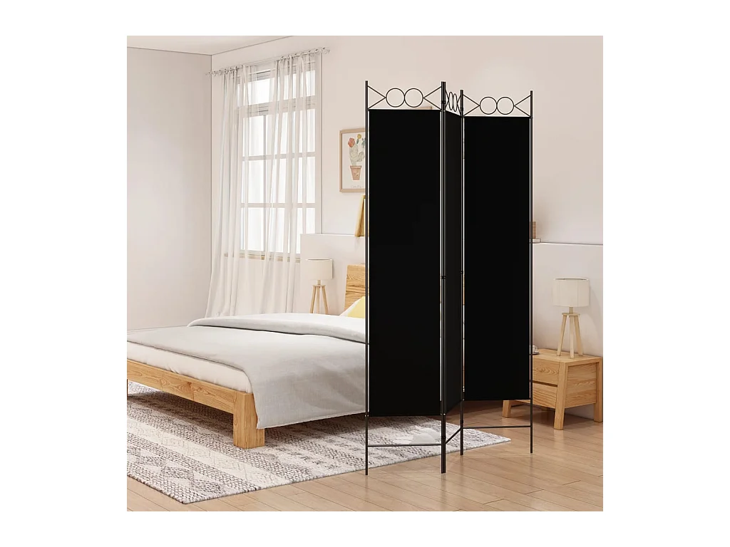 Cloison de séparation 3 panneaux Noir 120x200 cm Tissu