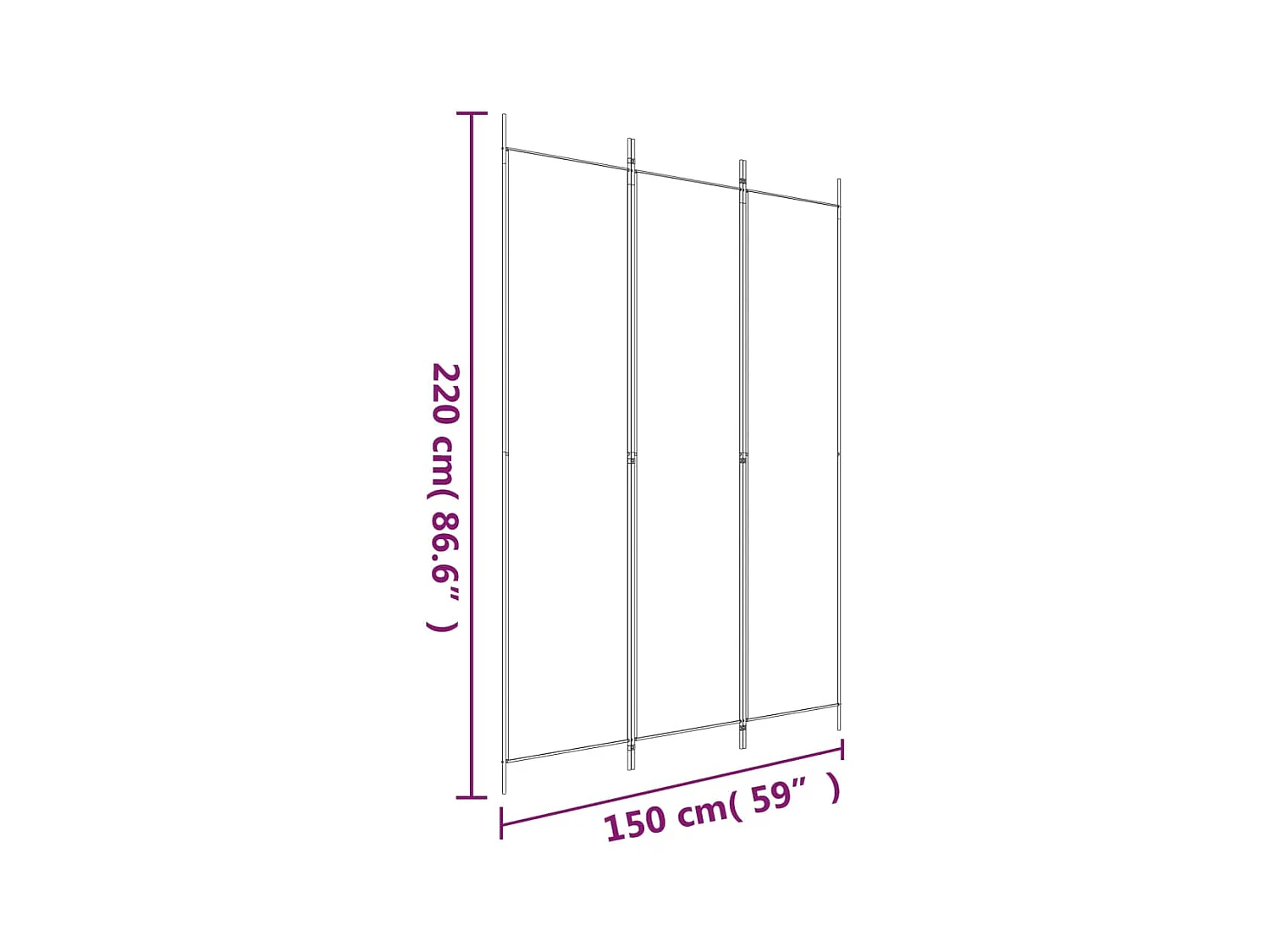 Parete divisoria a 3 pannelli Tessuto Nero 150x220 cm