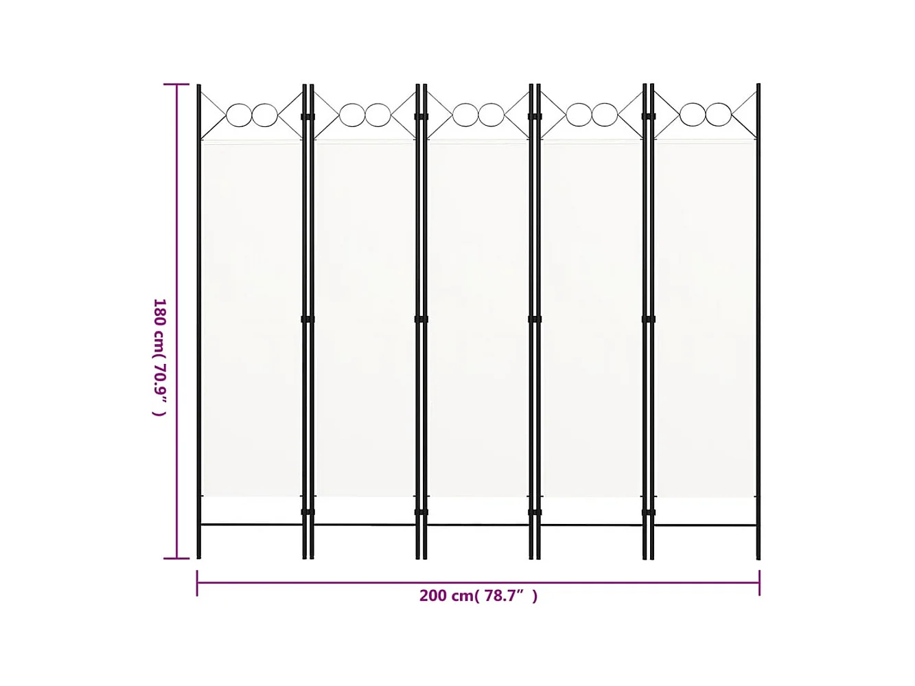 Tabique divisorio de 5 paneles, blanco, 200x180 cm