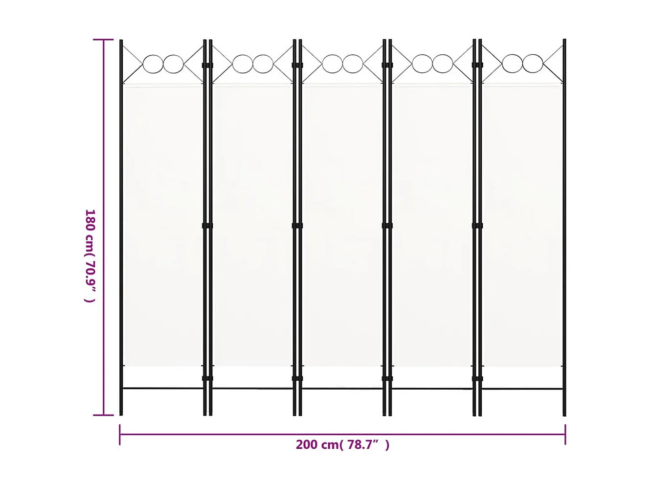 Cloison de séparation 5 panneaux Blanc 200x180 cm