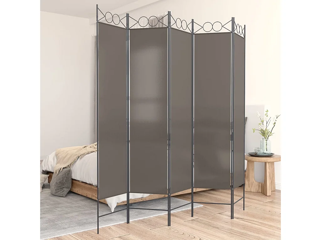 Cloison de séparation 5 panneaux Anthracite 200x200 cm Tissu