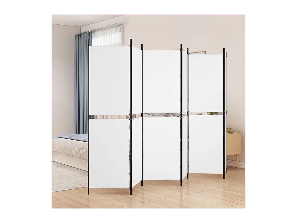 Cloison de séparation 6 panneaux Blanc 300x180 cm Tissu