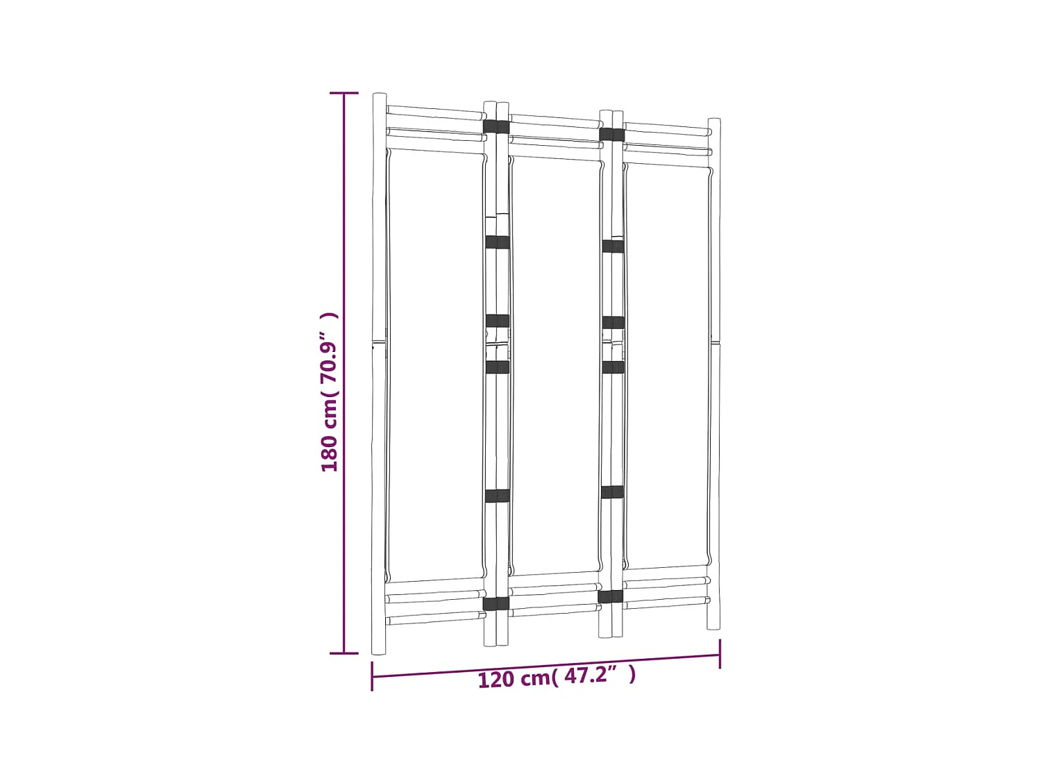 Parete divisoria pieghevole 3 pannelli 120 cm Bambù e Tela