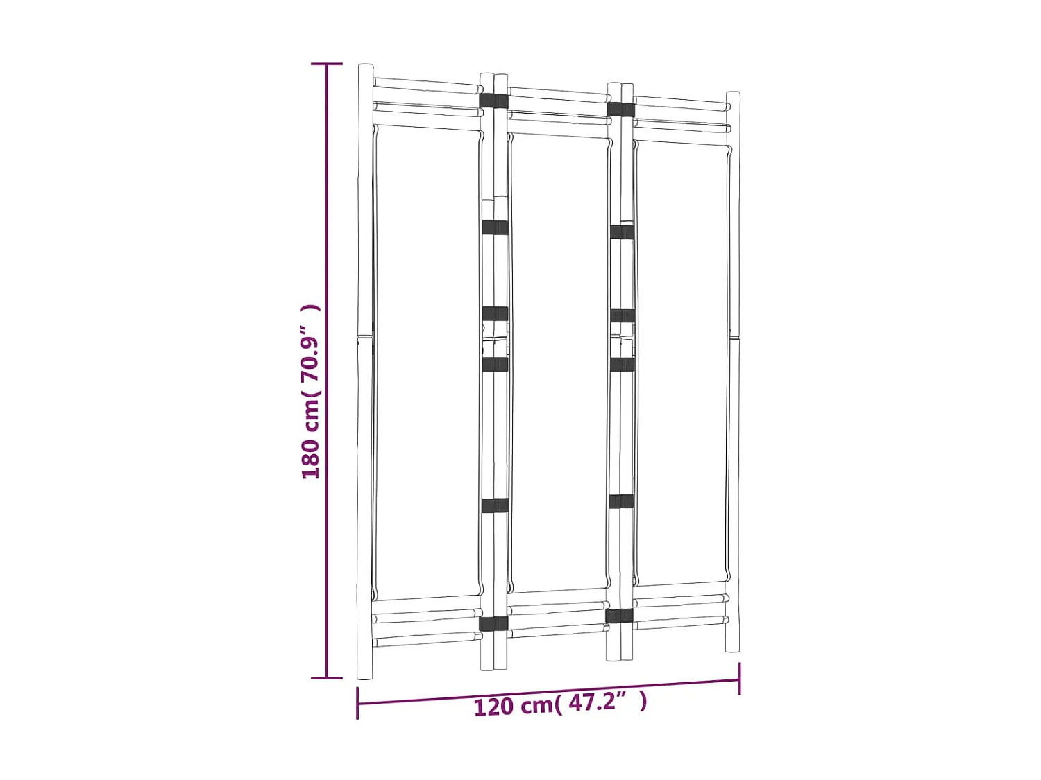 Parete divisoria pieghevole 3 pannelli 120 cm Bambù e Tela