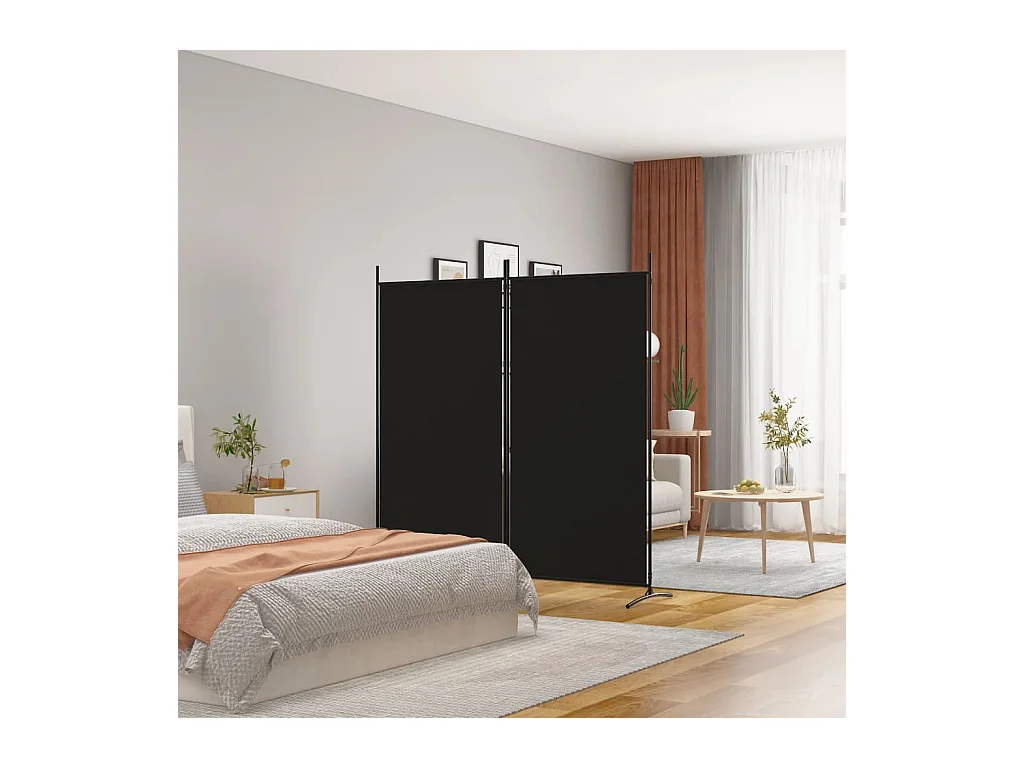 Cloison de séparation 2 panneaux Noir 175x180 cm Tissu