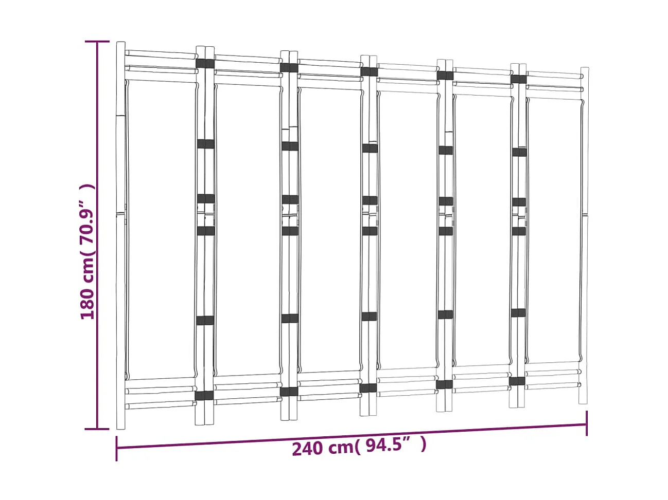 Mampara plegable 6 paneles 240 cm Bambú y lona