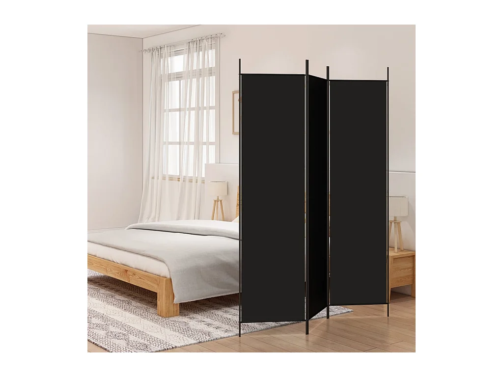 Parete divisoria a 3 pannelli Tessuto Nero 150x200 cm
