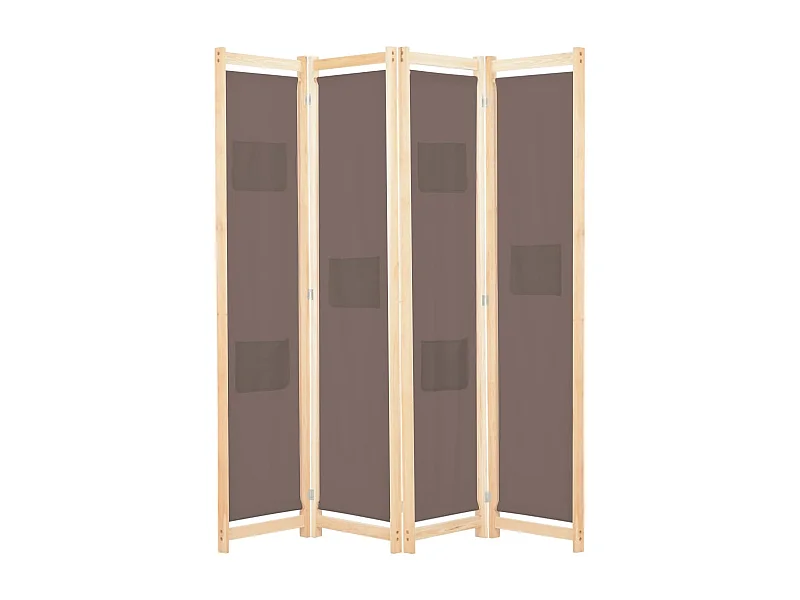 Parete divisoria a 4 pannelli Marrone 160x170x4 cm Tessuto