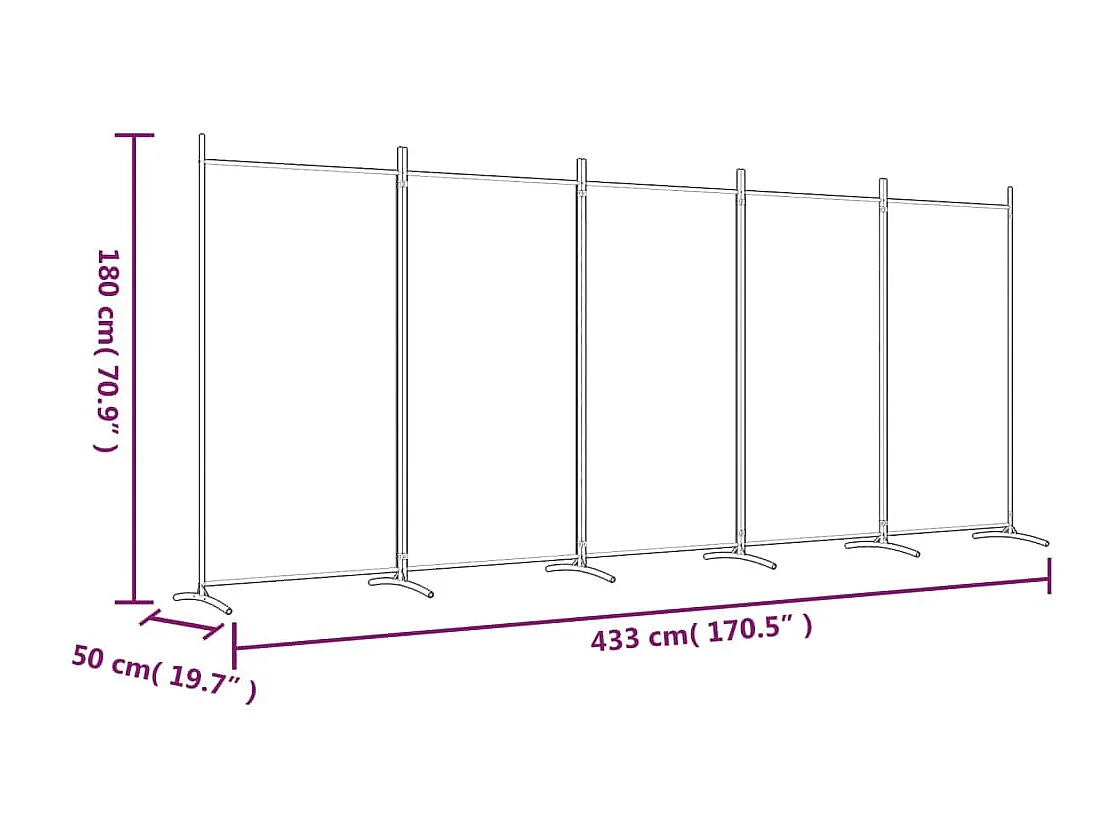 Cloison de séparation 5 panneaux Marron 433x180 cm Tissu