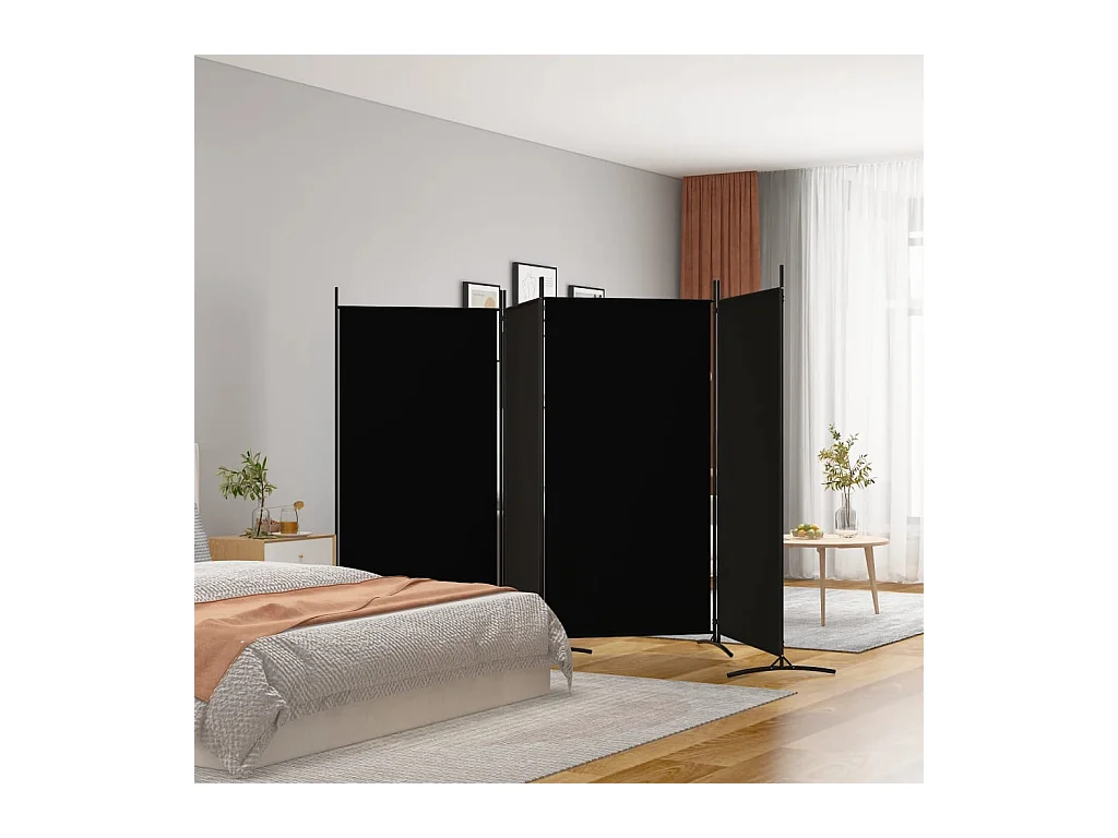 Parete divisoria a 4 pannelli Nero 346x180 cm Tessuto