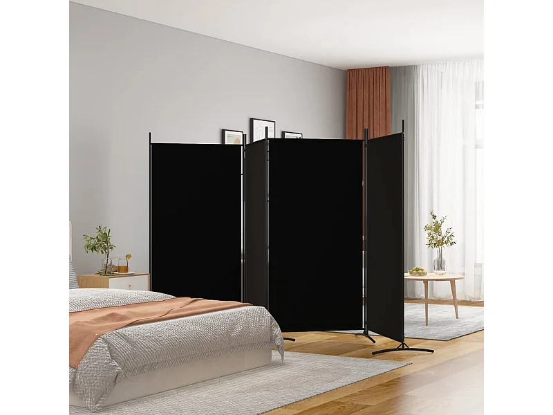 4-teilige Trennwand Schwarz 346x180 cm Stoff