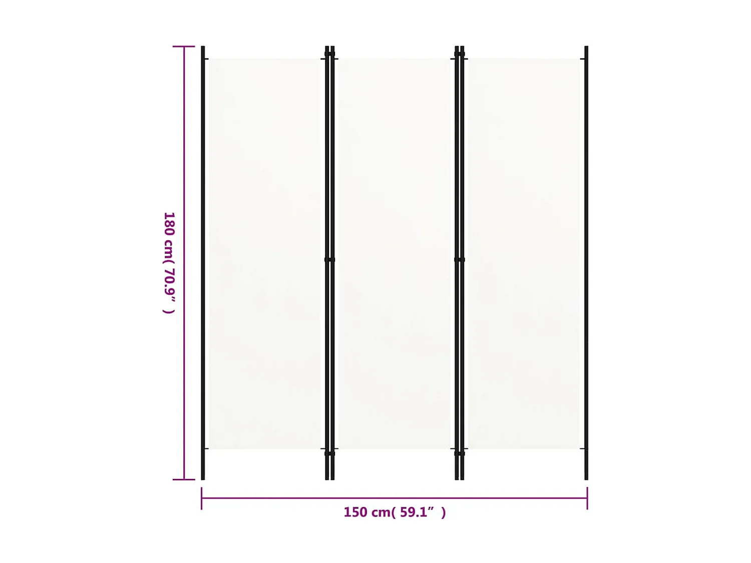 3-delige scheidingswand Wit 150x180 cm