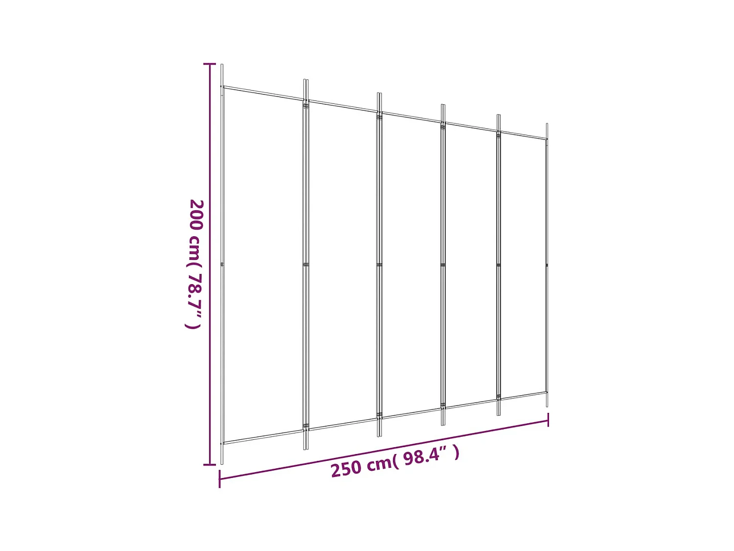 Parete divisoria a 5 pannelli Bianco 250x200 cm Tessuto