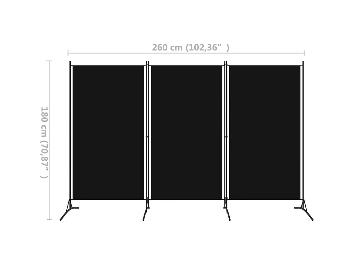 Mampara divisoria de 3 paneles Negra 260x180 cm
