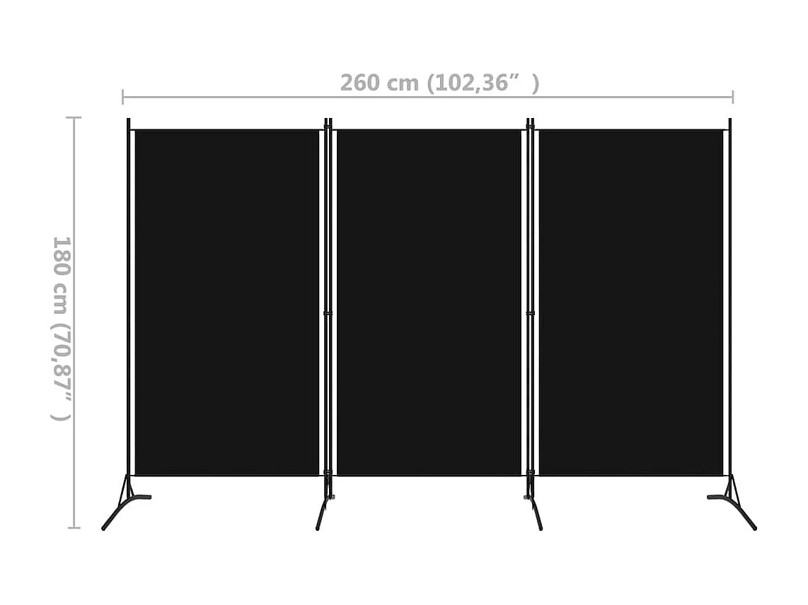Mampara divisoria de 3 paneles Negra 260x180 cm