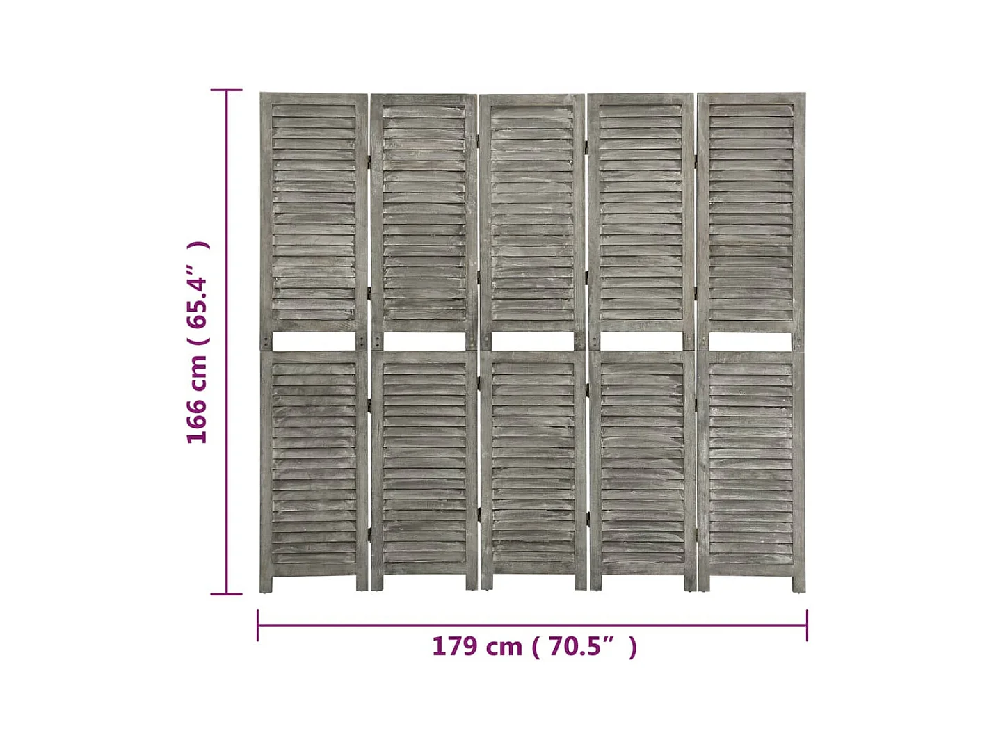 5-delige scheidingswand Grijs 179x166 cm Massief hout