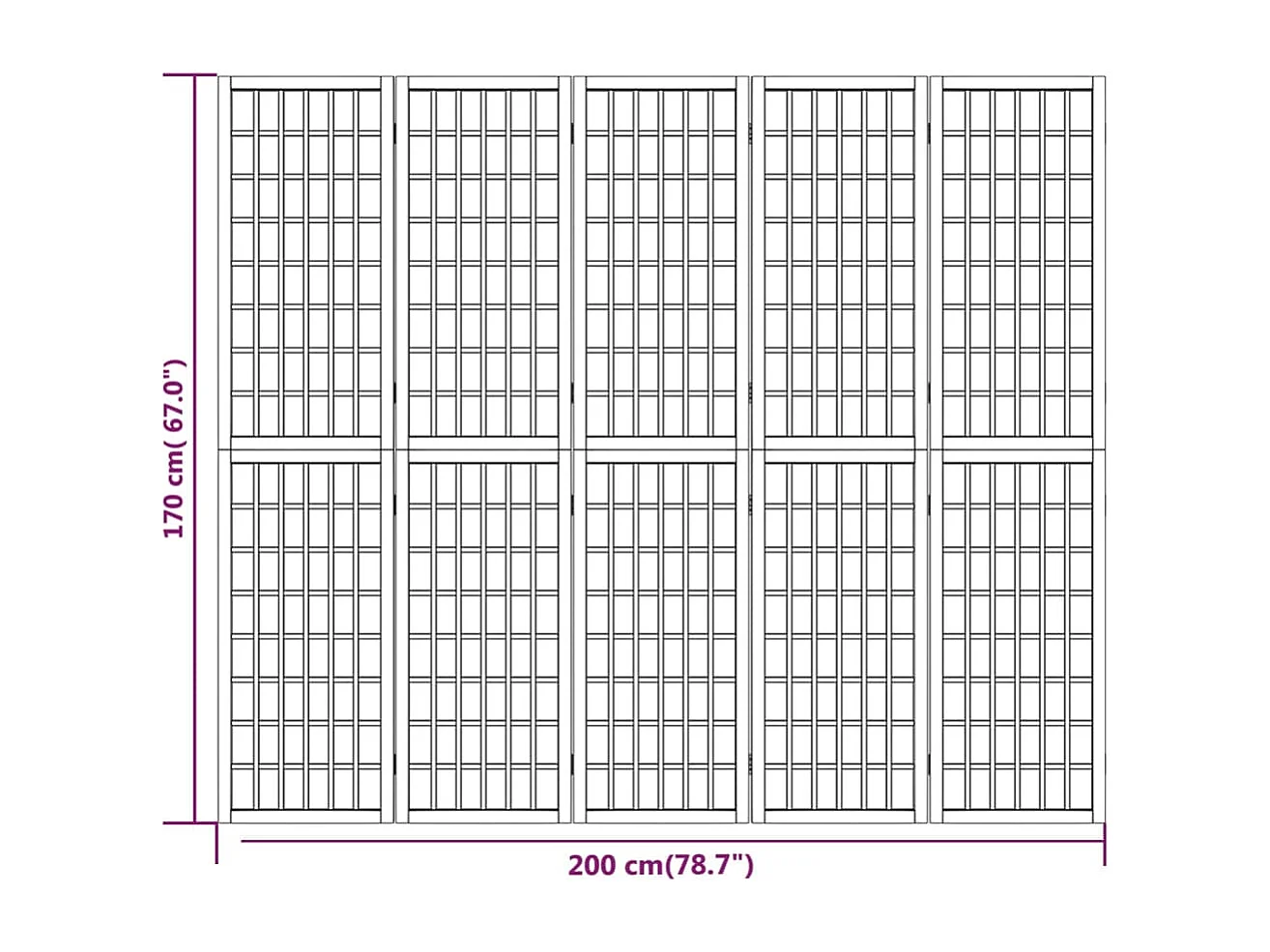 Mampara divisoria plegable de 5 paneles 200x170 cm Negra