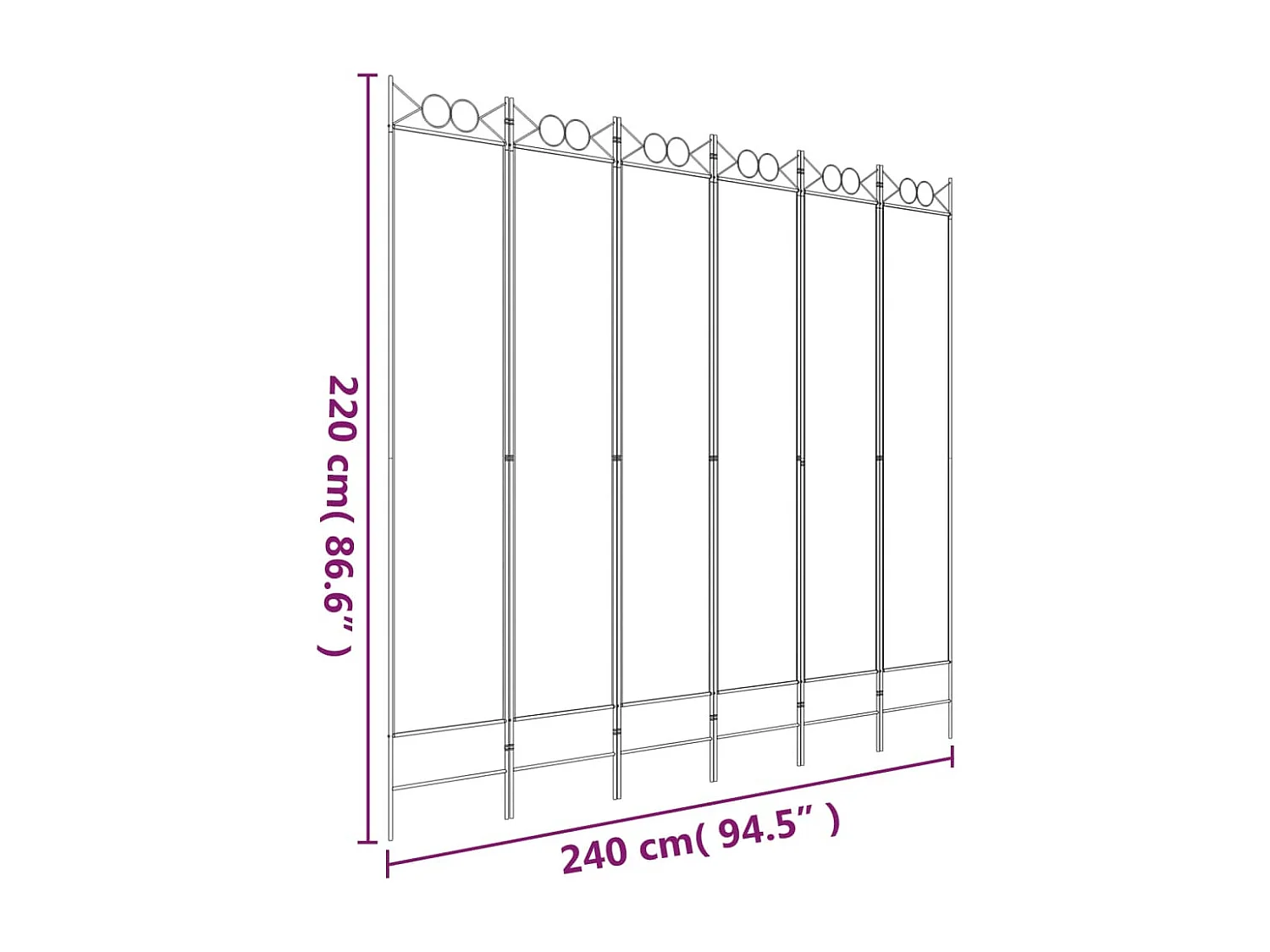Parete divisoria a 6 pannelli Bianco 240x220 cm Tessuto