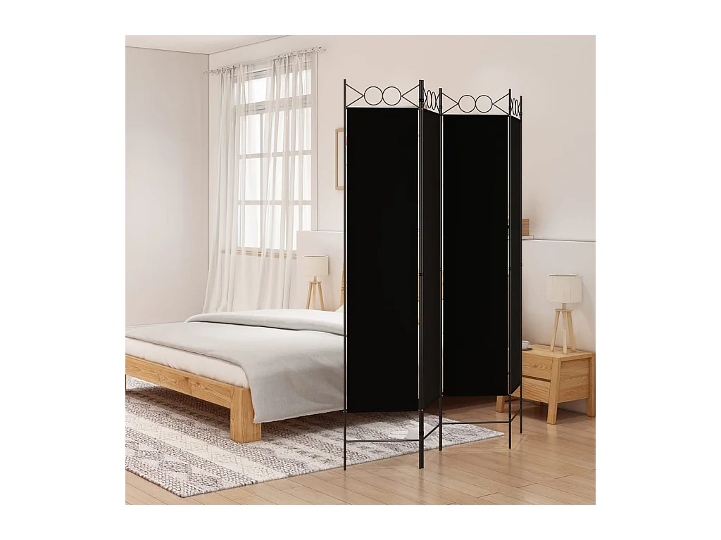 Cloison de séparation 4 panneaux Noir 160x200 cm Tissu