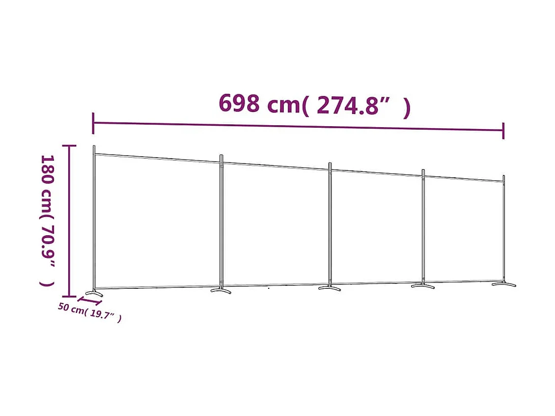 Cloison de séparation 4 panneaux Blanc 698x180 cm Tissu