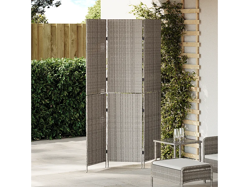 3-delig vouwscherm grijs 147x180 cm rotan poly