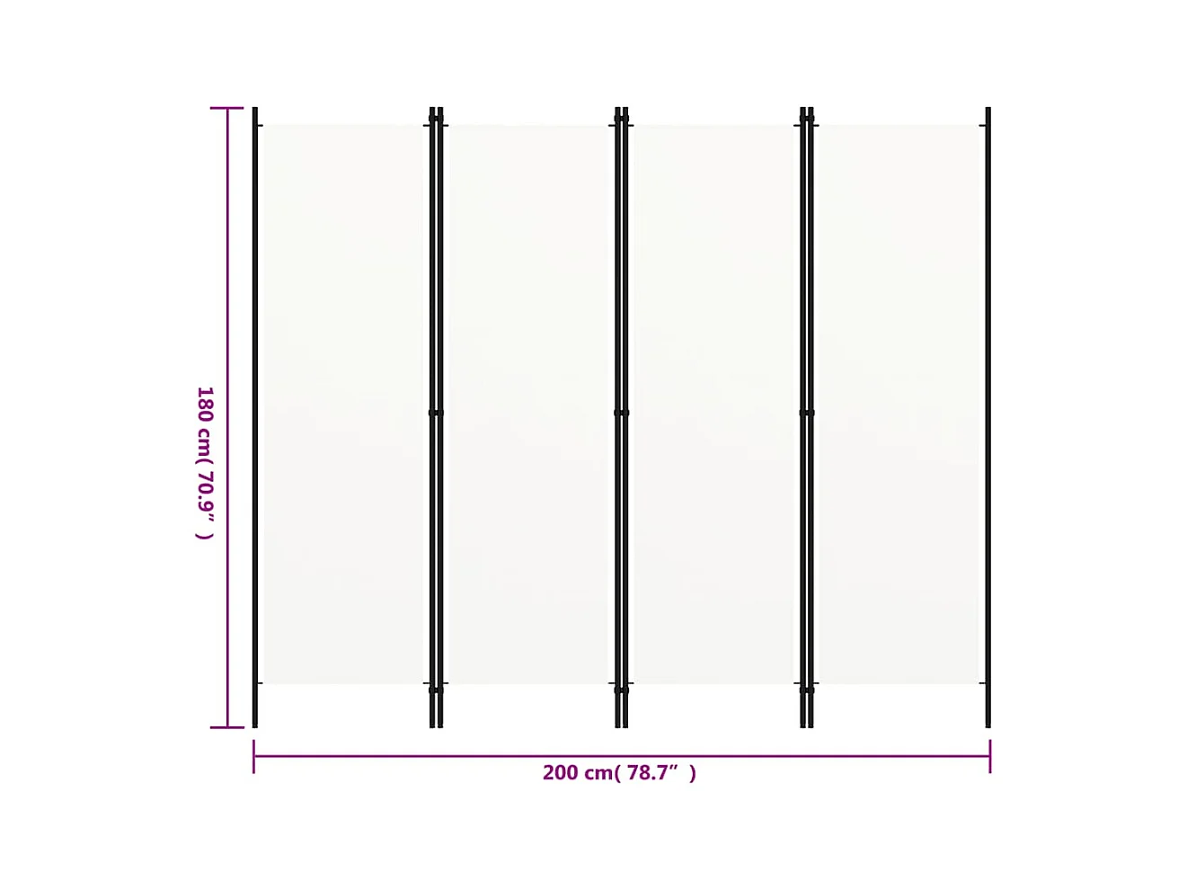 Parete divisoria a 4 pannelli Bianca 200x180 cm