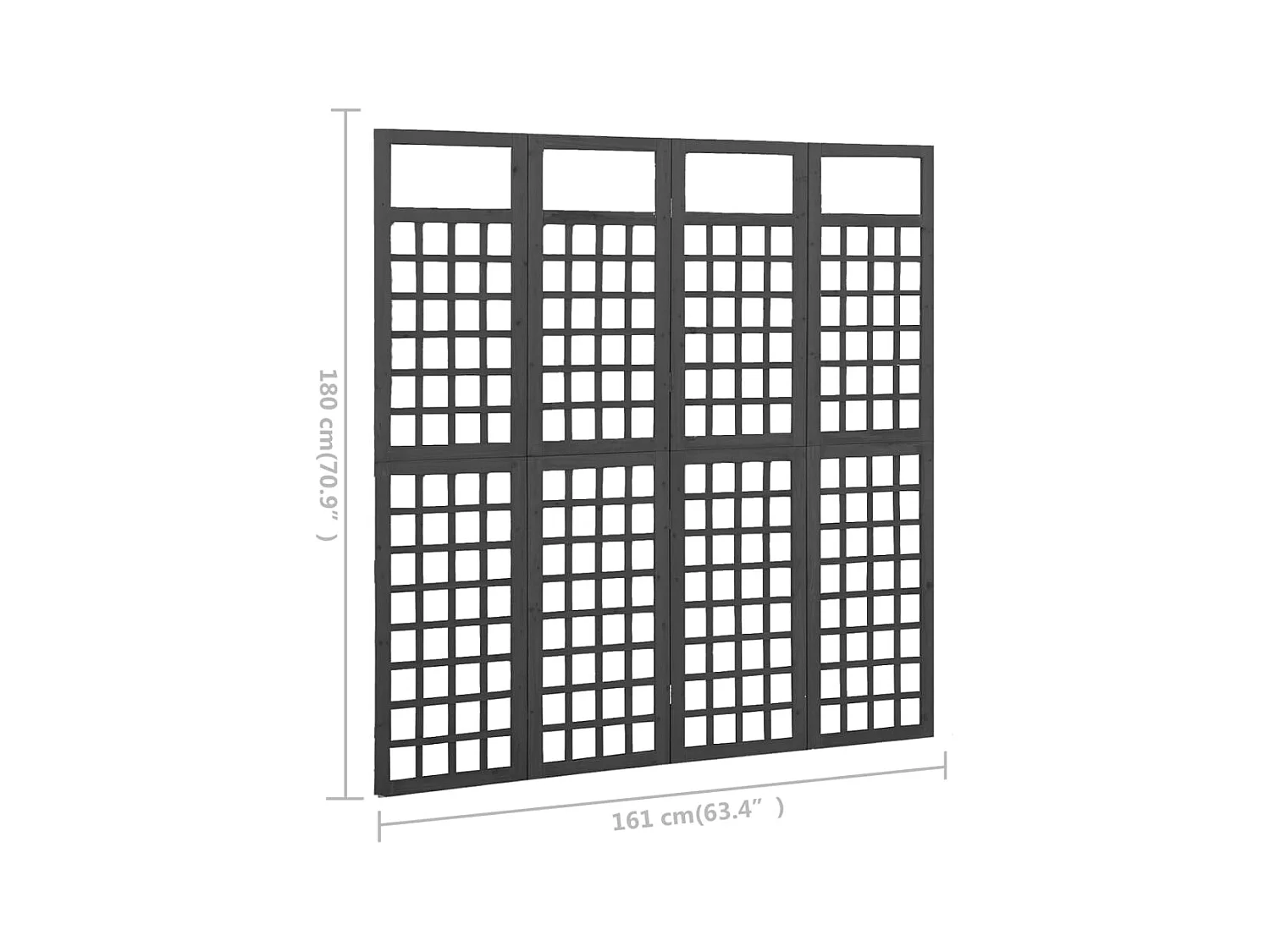 Parete divisoria/traliccio a 4 pannelli in legno massello di abete