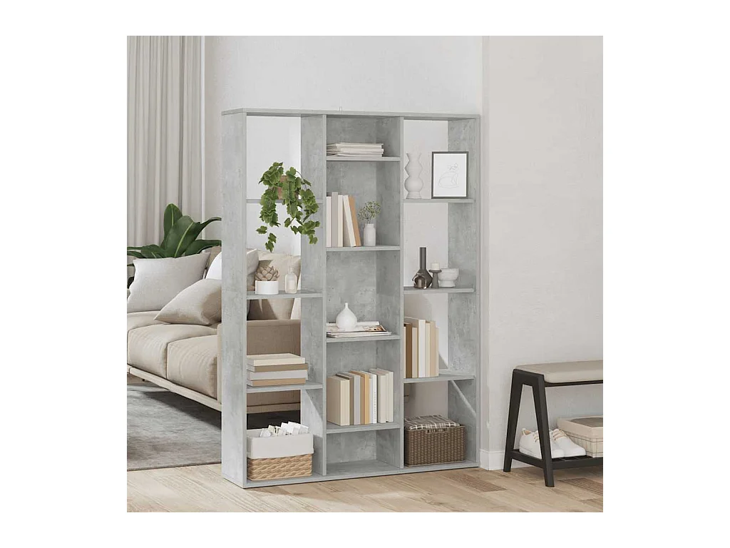 Divisorio/Libreria in legno ingegnerizzato grigio cemento
