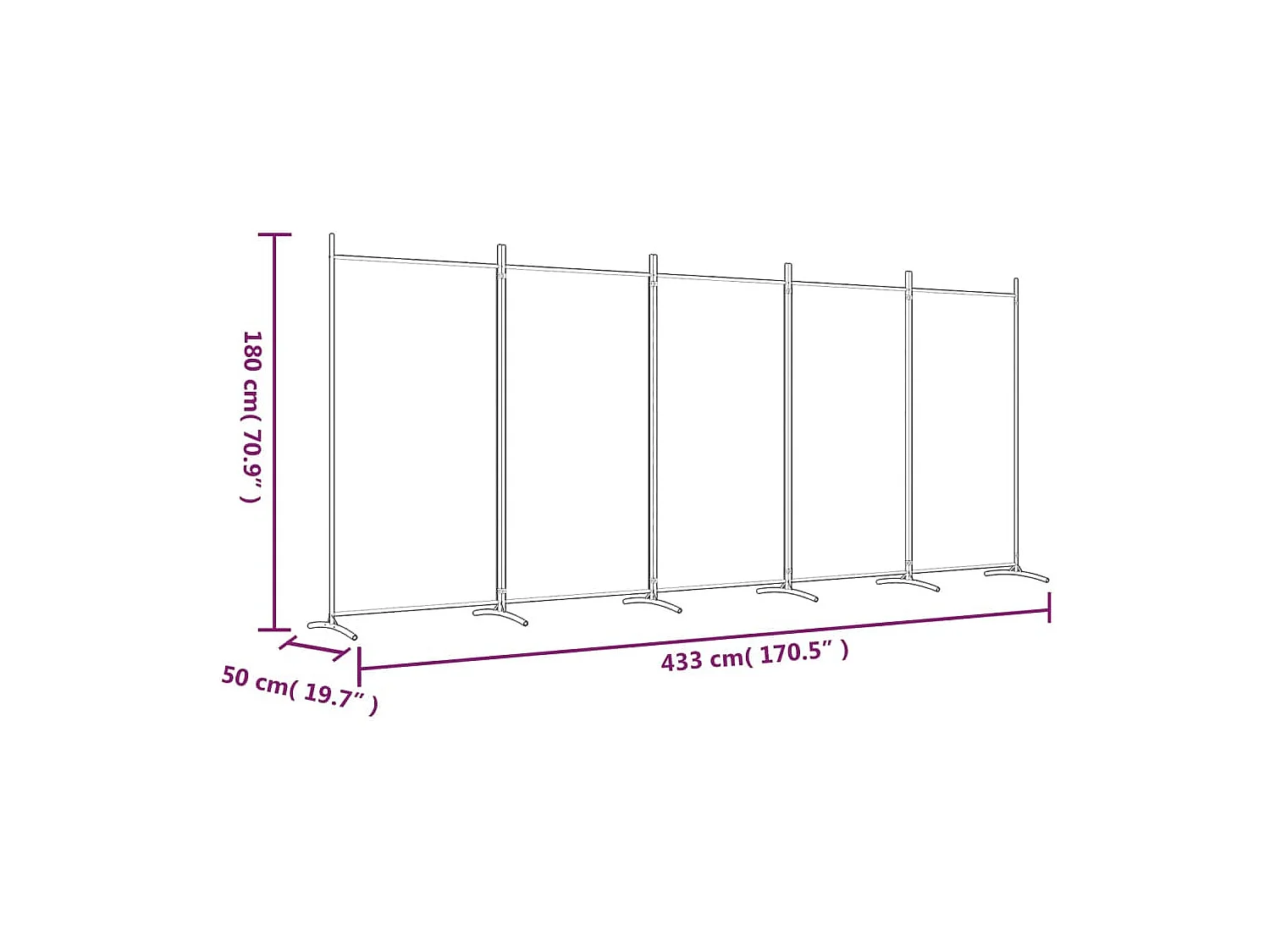 5-delige scheidingswand Wit 433x180 cm Stof