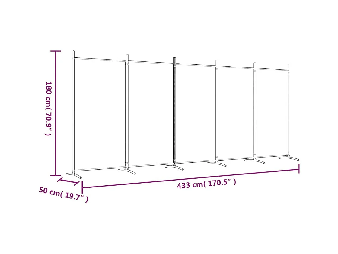 5-delige scheidingswand Wit 433x180 cm Stof