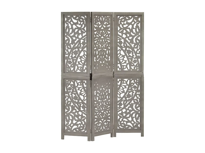 Cloison de séparation 3 panneaux Gris 120x165 cm Bois manguier