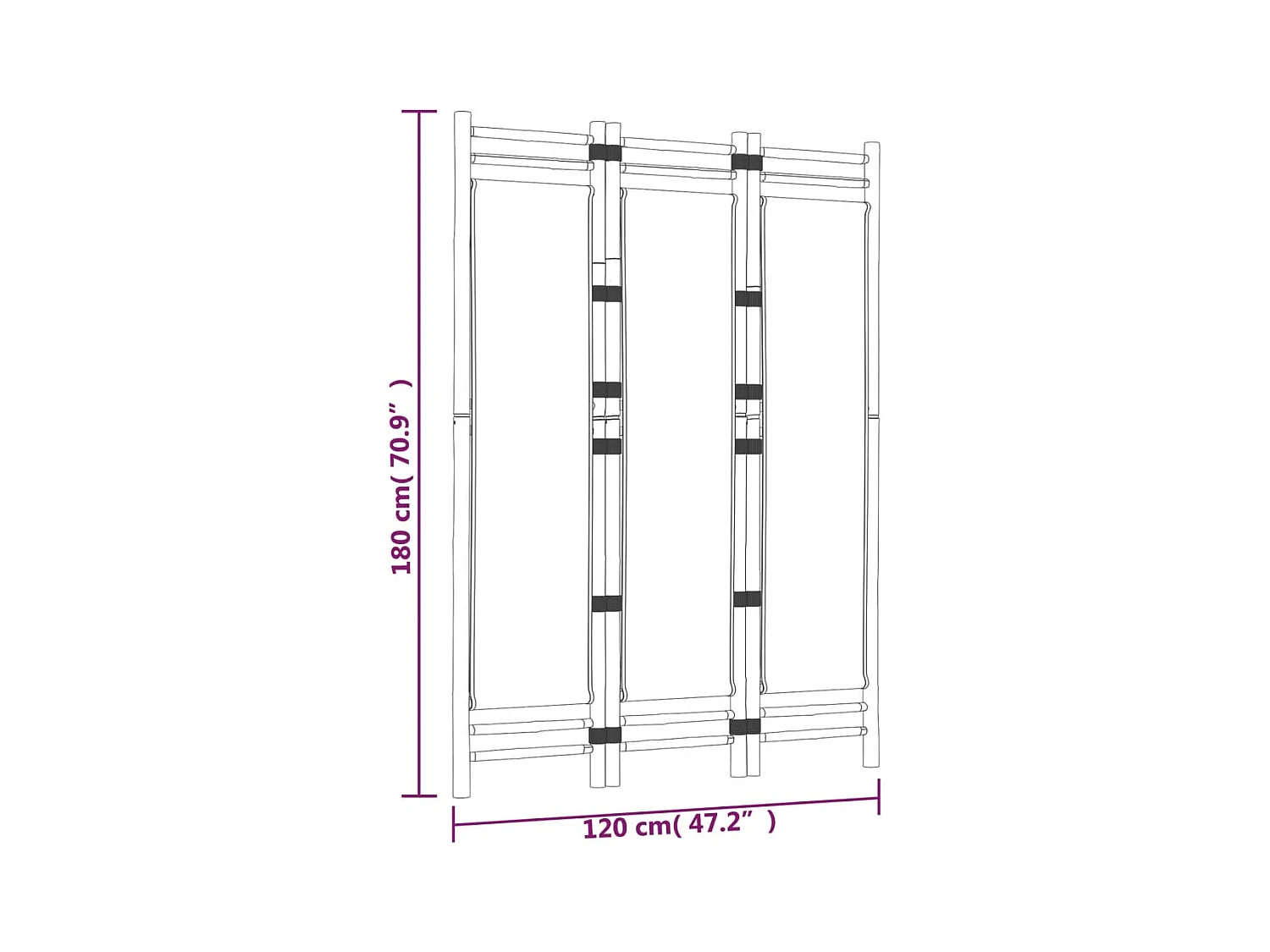 Vouwwand 3 panelen 120 cm Bamboe en canvas